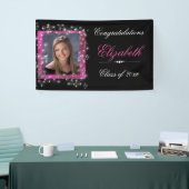 Afstuderen, faux sprankelende glitter, roze spandoek (Beurs)