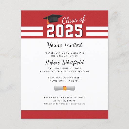 Afstuderen feest 2025 Rode Afstuderen Uitnodiging (Voorkant)