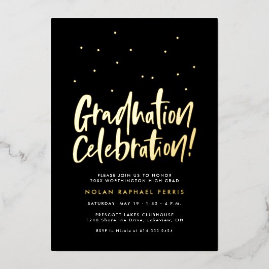 Afstuderen feest leuke confetti folie uitnodiging (Voorkant)