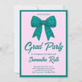 Afstuderen Feest met Turquoise Gingham Strik Kaart (Voorkant)