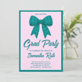 Afstuderen Feest met Turquoise Gingham Strik Kaart (Staand voorkant)