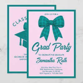 Afstuderen Feest met Turquoise Gingham Strik Kaart