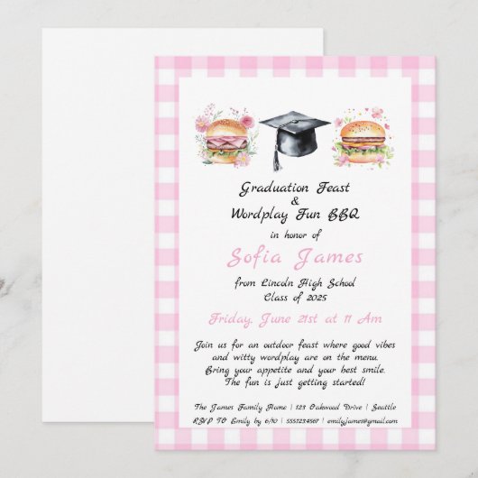 Afstuderen Feest & Wordplay Fun BBQ Party Kaart (Voorkant / Achterkant)