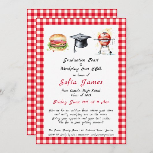 Afstuderen Feest & Wordplay Fun BBQ Party Kaart (Voorkant / Achterkant)