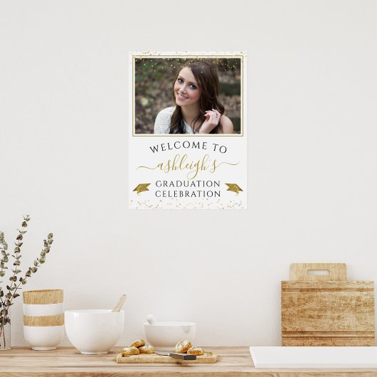 Afstuderen feestdag Gold Glitter Welkom Poster (Keuken)