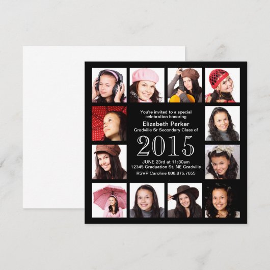 Afstuderen feestvieren met 12 foto's kaart (Voorkant / Achterkant)