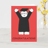 Afstuderen Felicitaties Cartoon Cat Kaart (Gele Bloem)