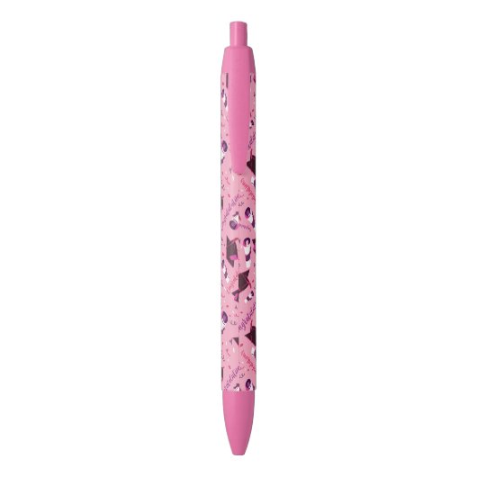 Afstuderen felicitaties roze zwarte inkt pen (Achterkant (Verticaal))