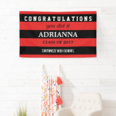 Afstuderen felicitaties voor zwarte en rode strepe spandoek (Insitu)