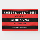 Afstuderen felicitaties voor zwarte en rode strepe spandoek (Horizontaal)