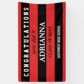 Afstuderen felicitaties voor zwarte en rode strepe spandoek (Verticaal)