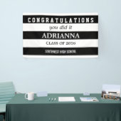 Afstuderen felicitaties voor zwarte en witte strep spandoek (Beurs)