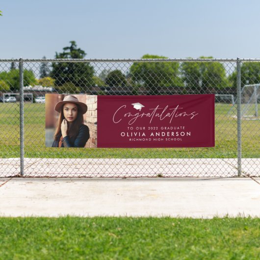 Afstuderen feliciteert burgundy moderne foto spandoek (Insitu)