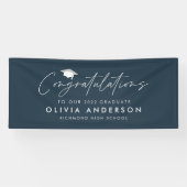 Afstuderen feliciteert eenvoudige moderne marinebl spandoek (Horizontaal)