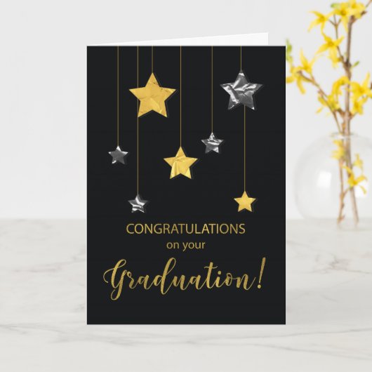 Afstuderen feliciteert Gold en Silver-look Kaart (Gele Bloem)