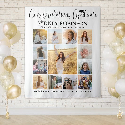 Afstuderen feliciteert grote fotocollage achtergro wandkleed