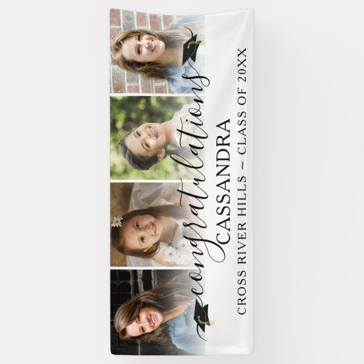 Afstuderen feliciteert Script 4 Foto's Spandoek (Verticaal)