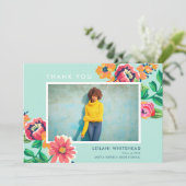 Afstuderen Floral Aqua Blue Bedankkaart (Staand voorkant)