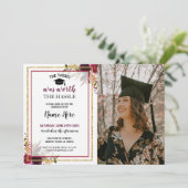 Afstuderen Floral Berry Rustic Gold Foto Kaart (Staand voorkant)