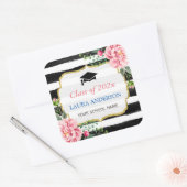 Afstuderen Floral Black White Stripe Vierkante Sticker (Envelop)