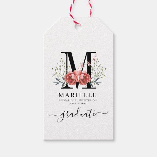 Afstuderen Floral Monogram Logo Cadeaulabel (Voorkant)