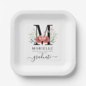Afstuderen Floral Monogram Logo Papieren Bordje (Voorkant)