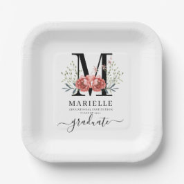 Afstuderen Floral Monogram Logo Papieren Bordje