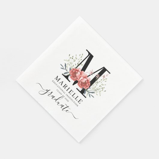 Afstuderen Floral Monogram Logo Servet (Hoek)