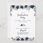 Afstuderen Floral Navy Blue Blush Pink Script Kaart (Achterkant)