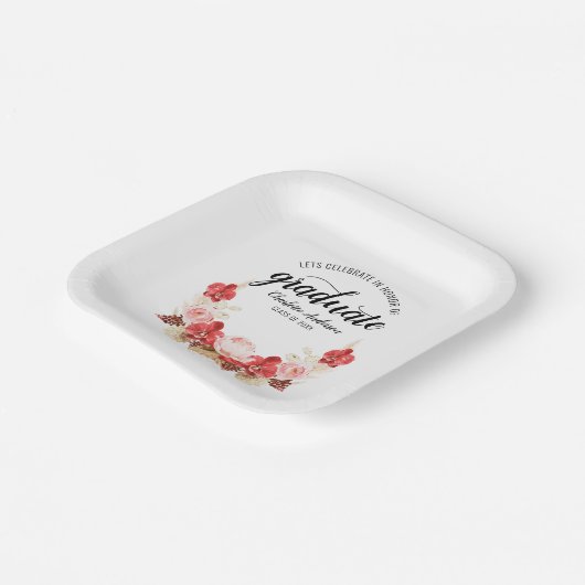 Afstuderen Floral roze Roses Papieren Bordje (Gebogen)