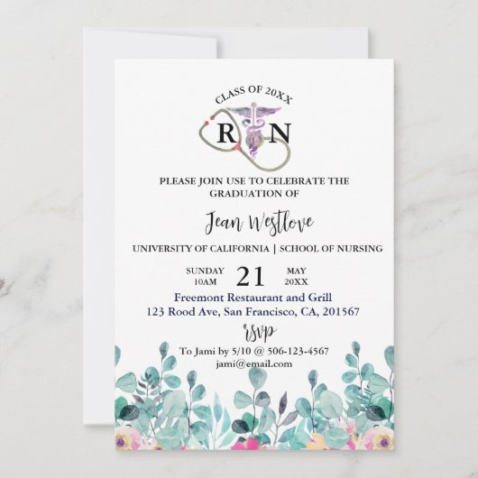 Afstuderen Floral Spring Invitation Feestdagenkaart (Voorkant)