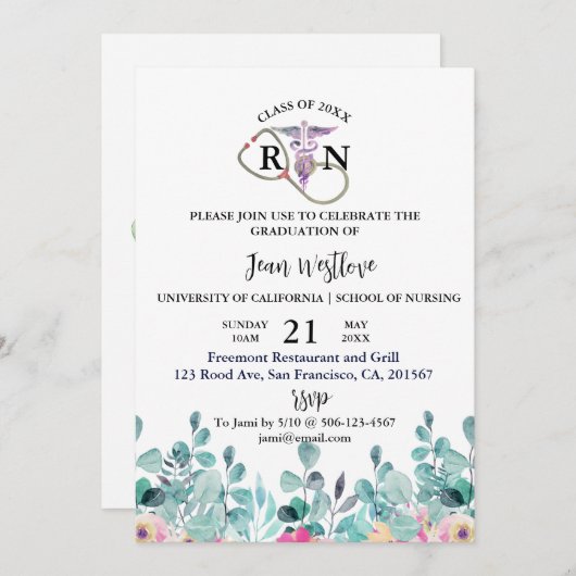 Afstuderen Floral Spring Invitation Feestdagenkaart (Voorkant / Achterkant)