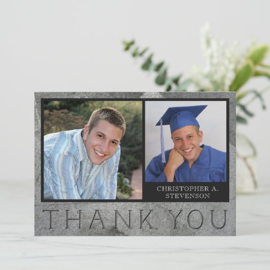 Afstuderen Formele gegraveerde Stone Foto Hartelij Bedankkaart (Staand voorkant)