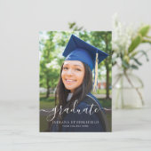 Afstuderen Foto 2025 Navy Blue Afstudeerder Party Kaart (Staand voorkant)