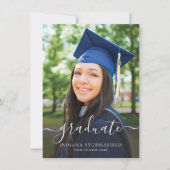 Afstuderen Foto 2025 Navy Blue Afstudeerder Party Kaart (Voorkant)