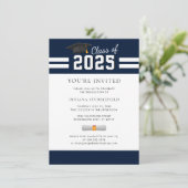 Afstuderen Foto 2025 Navy Blue Afstudeerder Party Kaart (Staand voorkant)