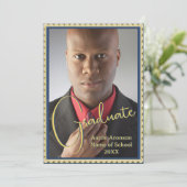 Afstuderen Foto Aankondiging Blauw en Goud (Staand voorkant)