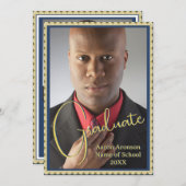 Afstuderen Foto Aankondiging Blauw en Goud (Voorkant / Achterkant)