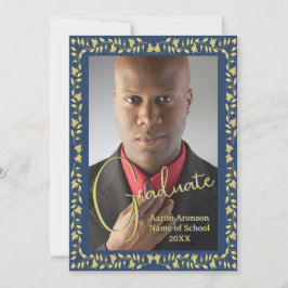 Afstuderen Foto Aankondiging Blauw en Gouden Ivy