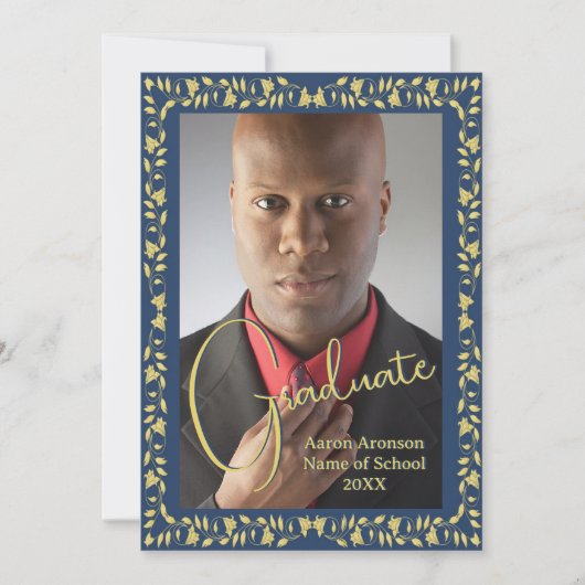 Afstuderen Foto Aankondiging Blauw en Gouden Ivy (Voorkant)