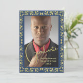 Afstuderen Foto Aankondiging Blauw en Gouden Ivy (Staand voorkant)