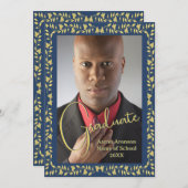 Afstuderen Foto Aankondiging Blauw en Gouden Ivy (Voorkant / Achterkant)