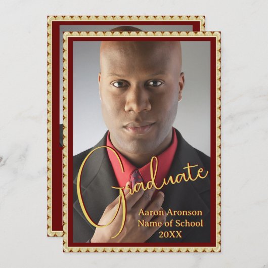 Afstuderen Foto Aankondiging Maroon en Goud (Voorkant / Achterkant)