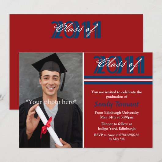 Afstuderen Foto Aankondiging Rode Stripes (Voorkant / Achterkant)
