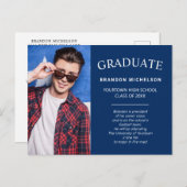 Afstuderen Foto Aankondiging Uitnodiging blauw (Voorkant / Achterkant)