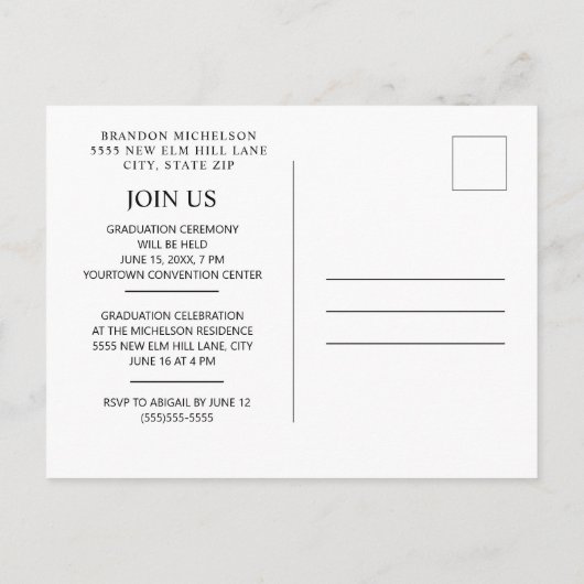 Afstuderen Foto Aankondiging Uitnodiging blauw (Achterkant)