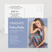 Afstuderen Foto Aankondiging Uitnodiging blauw (Voorkant / Achterkant)