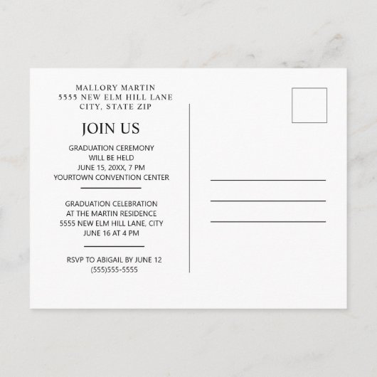 Afstuderen Foto Aankondiging Uitnodiging blauw (Achterkant)