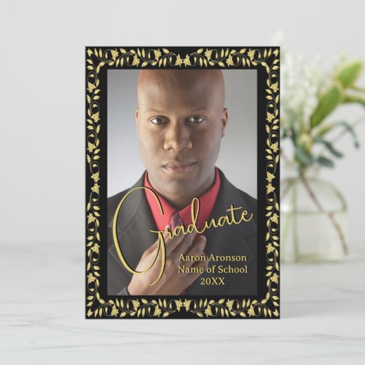 Afstuderen Foto Aankondiging Zwart en Gouden Ivy (Staand voorkant)