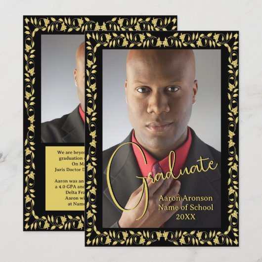 Afstuderen Foto Aankondiging Zwart en Gouden Ivy (Voorkant / Achterkant)